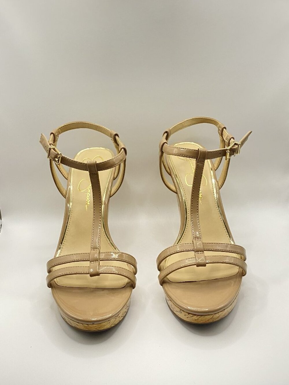 Jessica Simpson Open Toe Tan Cork Wedges Adjustable Ankle Straps Size 8M